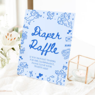 Blauw Valentijnsdag Baby Shower Luier Raffle Spel Reclamebord Met Voetstuk