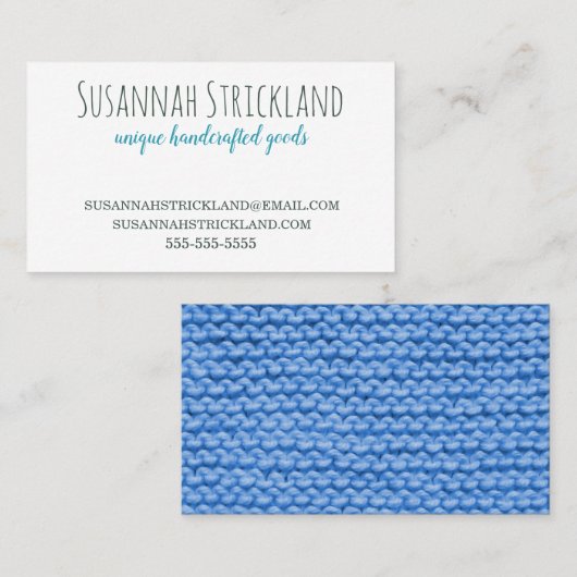 Blauw van breien achterhandschrift visitekaartje (Voorkant / Achterkant)