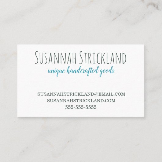 Blauw van breien achterhandschrift visitekaartje (Voorkant)