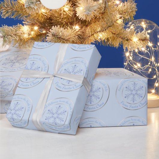 Blauw van de Kerstman Glitter Sneeuwvlok Cadeaupapier (Feestdagen)