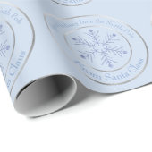 Blauw van de Kerstman Glitter Sneeuwvlok Cadeaupapier (Rol Hoek)