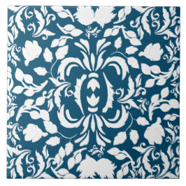  blauw van de marine en wit William Morris patroon Tegeltje
