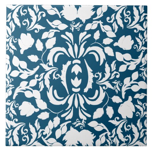  blauw van de marine en wit William Morris patroon Tegeltje (Voorkant)