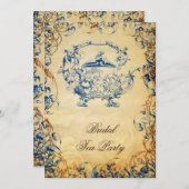  blauw van de Teapot Rustic Bridal Tea Invites Kaart (Voorkant / Achterkant)