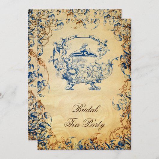  blauw van de Teapot Rustic Bridal Tea Invites Kaart (Voorkant / Achterkant)