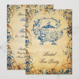 blauw van de Teapot Rustic Bridal Tea Invites Kaart