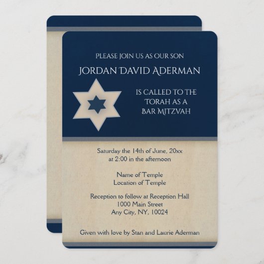 Blauw van de vette marine en tint Bar Mitzvah-uitn Kaart (Voorkant / Achterkant)