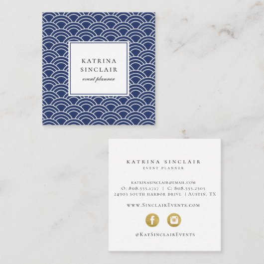 Blauw van het Japanse golfpatroon Vierkante Visitekaartje (Voorkant / Achterkant)