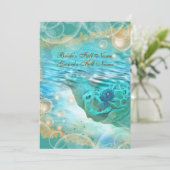 Blauw van het thema van het strand bruiloft kaart (Staand voorkant)