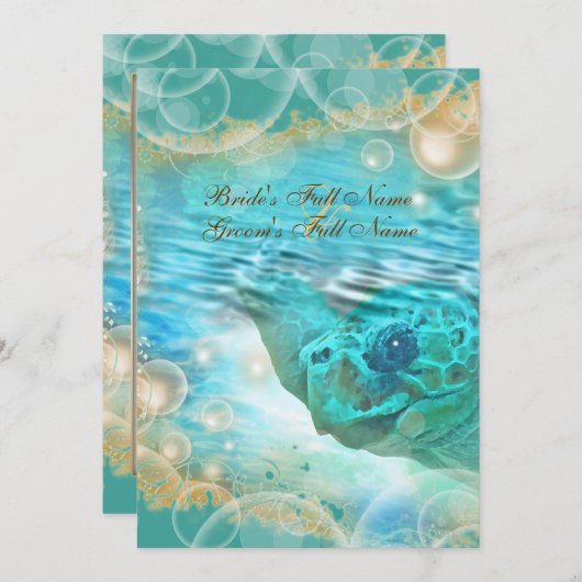 Blauw van het thema van het strand bruiloft kaart (Voorkant / Achterkant)