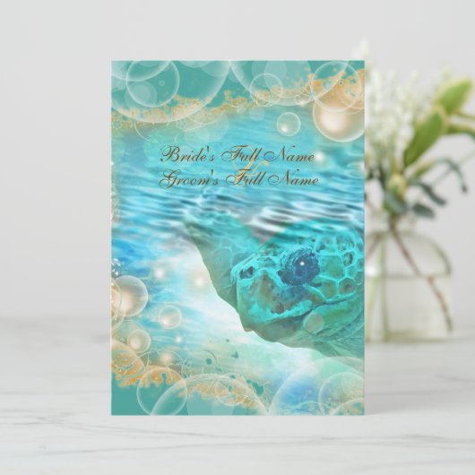 Blauw van het thema van het strand bruiloft kaart (Staand voorkant)