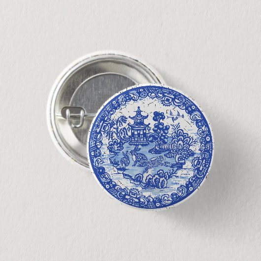 Blauw van konijn Chinoiserie Blauw Willow Eenduidi Ronde Button 3,2 Cm (Voorkant /achterkant)