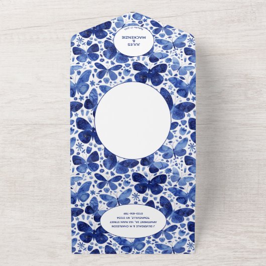 Blauw van vlinder all in one uitnodiging (Buitenkant)