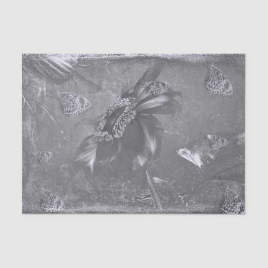 Blauw van vlinderzonnebloem Wit  Negatief Tissuepapier (Voorkant)