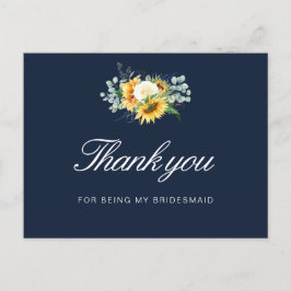 Blauw van zonnebloemen Bridesmaid bedankt je kaart