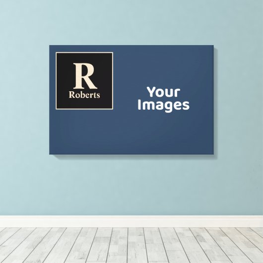Blauw/vanille Initiaal/naam fotoscherm Canvas Afdruk (Insitu (Houten vloer))