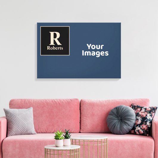 Blauw/vanille Initiaal/naam fotoscherm Canvas Afdruk (Insitu (Woonkamer))