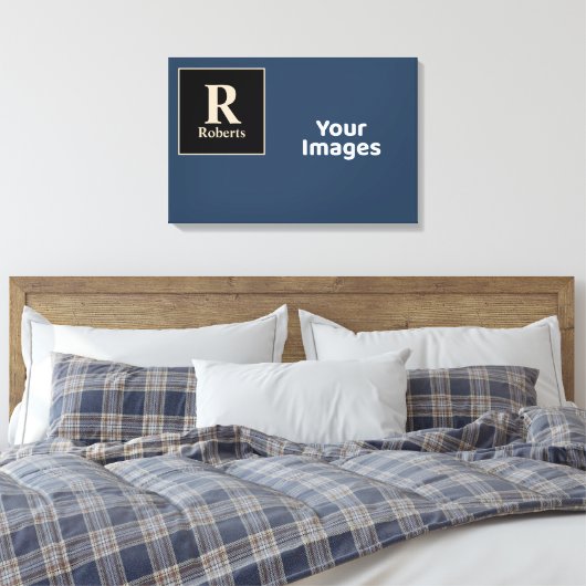 Blauw/vanille Initiaal/naam fotoscherm Canvas Afdruk (Insitu (Slaapkamer))