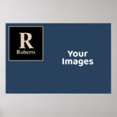 Blauw/vanille Initiaal/naam fotoscherm Poster (Voorkant)