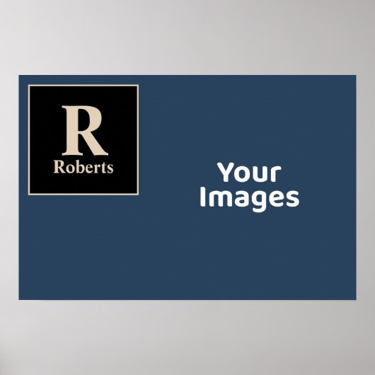 Blauw/vanille Initiaal/naam fotoscherm Poster (Voorkant)