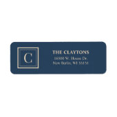 Blauw & Vanille Omlijst Monogram Retouradres Etiket (Voorkant)