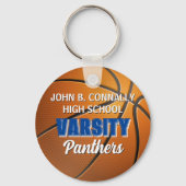 Blauw Varsity Basketbal Aangepaste Hoge School Sleutelhanger (Voorkant)