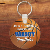Blauw Varsity Basketbal Aangepaste Hoge School Sleutelhanger (Voorkant)