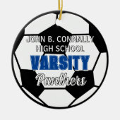 Blauw Varsity Voetbal Aangepaste Hoge School Kerst Keramisch Ornament (Voorkant)