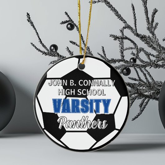 Blauw Varsity Voetbal Aangepaste Hoge School Kerst Keramisch Ornament