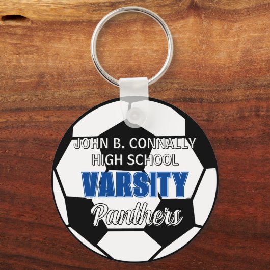 Blauw Varsity Voetbal Aangepaste Hoge School Sleutelhanger (Voorkant)