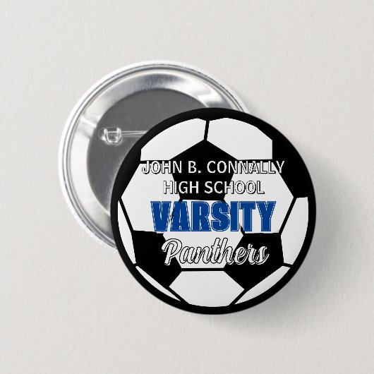 Blauw Varsity Voetbal Aangepaste Hoge School Spiri Ronde Button 5,7 Cm (Voorkant /achterkant)