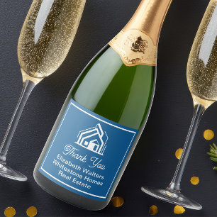 Blauw Vastgoedbedrijf Aangepaste Makelaar Sparkling Wijnetiket