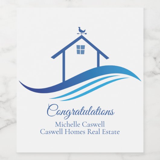 Blauw Vastgoedbedrijf Modern Logo Aangepast Wijn Etiket (Enkel label)