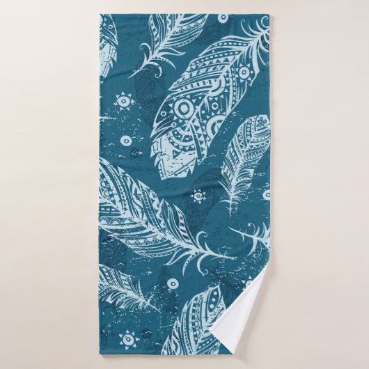 Blauw vederpatroon badhanddoek (Badhanddoek)