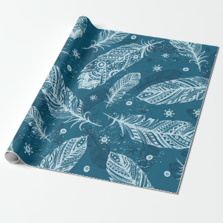Blauw vederpatroon cadeaupapier