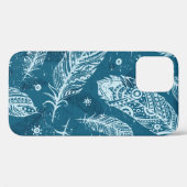 Blauw vederpatroon Case-Mate iPhone case (Achterkant (horizontaal))