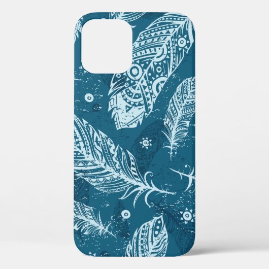 Blauw vederpatroon Case-Mate iPhone case (Achterkant)