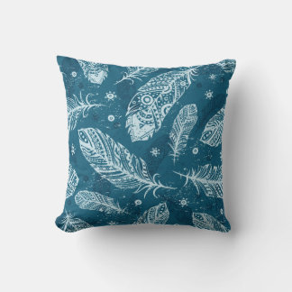 Blauw vederpatroon kussen