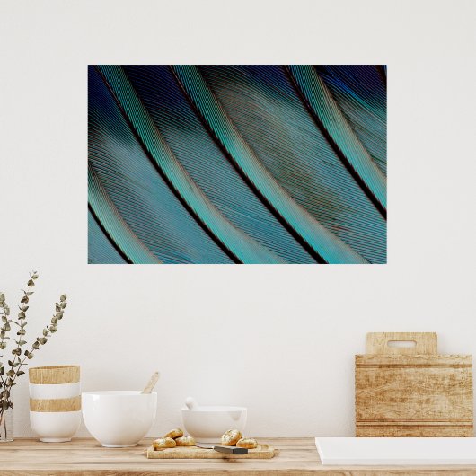 Blauw vederpatroon poster (Keuken)