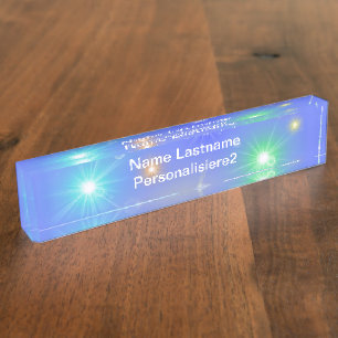 blauw,veel kleurrijke kleine zon, lichtjes naampla naambordje