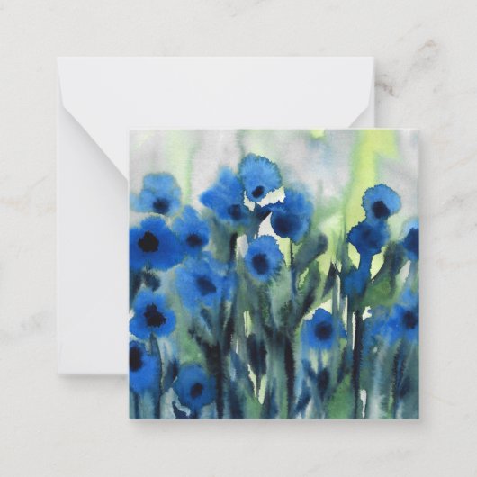 Blauw veld van bloemen notitiekaartje (Voorkant)