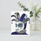 Blauw Venetiaans carnivale masker in profiel Briefkaart (Staand voorkant)