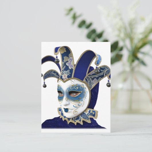 Blauw Venetiaans carnivale masker in profiel Briefkaart (Staand voorkant)