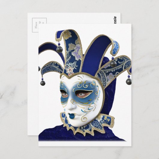 Blauw Venetiaans carnivale masker in profiel Briefkaart (Voorkant / Achterkant)