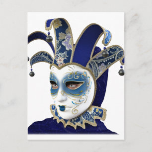 Blauw Venetiaans carnivale masker in profiel Briefkaart
