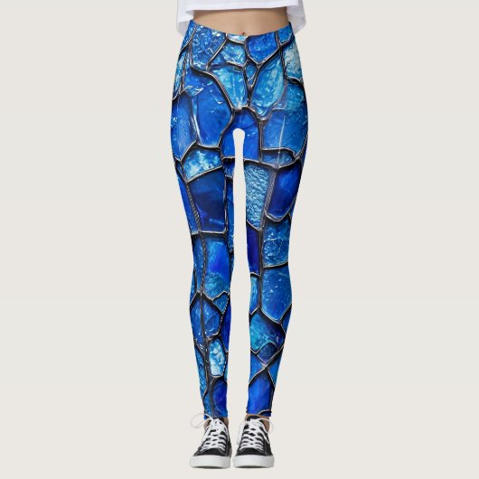 Blauw Venetiaans glaspatroon Leggings (Voorkant)