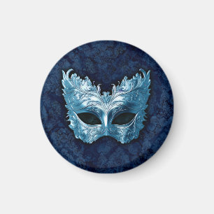 Blauw Venetiaans Masker op Blauwe Damast Achtergro Magneet