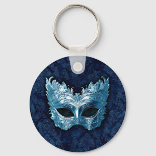 Blauw Venetiaans masker op blauwe damasten achterg Sleutelhanger
