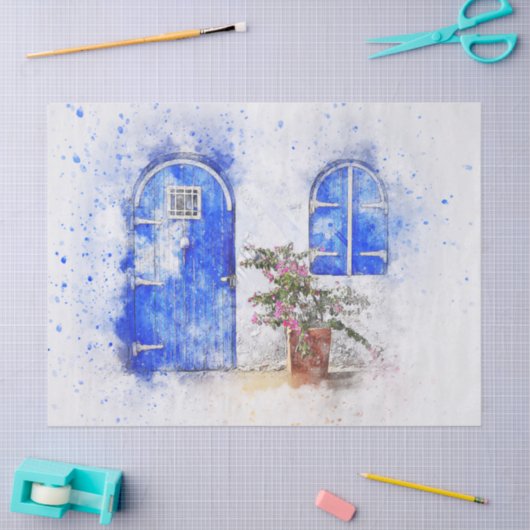 Blauw venster en Waterverf van deur Tissuepapier (Craft)