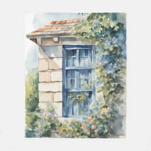 Blauw venster stenen muur cottage klimop fleece deken